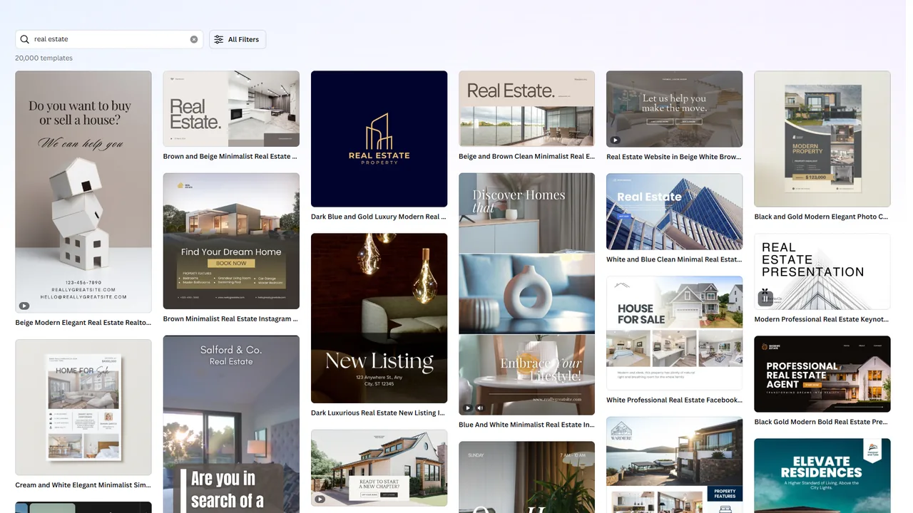 Canva editor interface showing the template library with social media post designs and drag-and-drop design tools