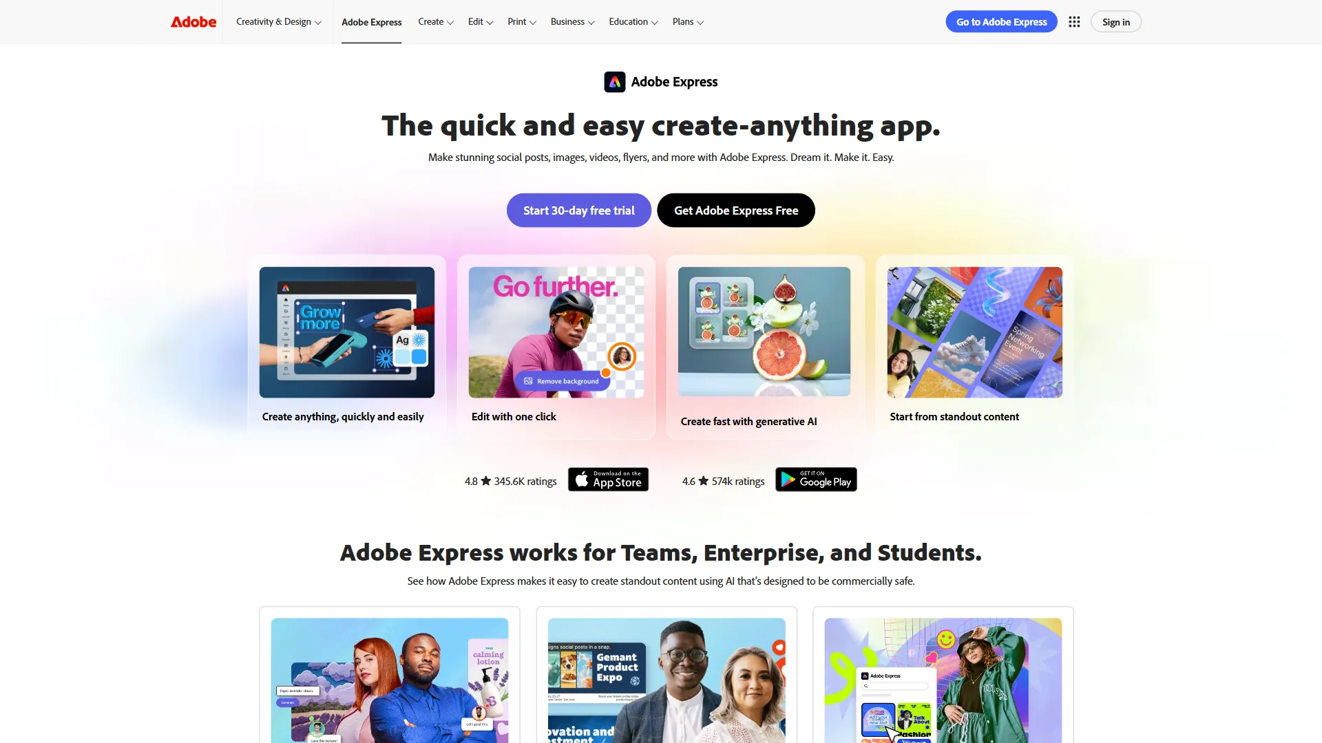 Adobe Express platform with Firefly AI design tools and template library