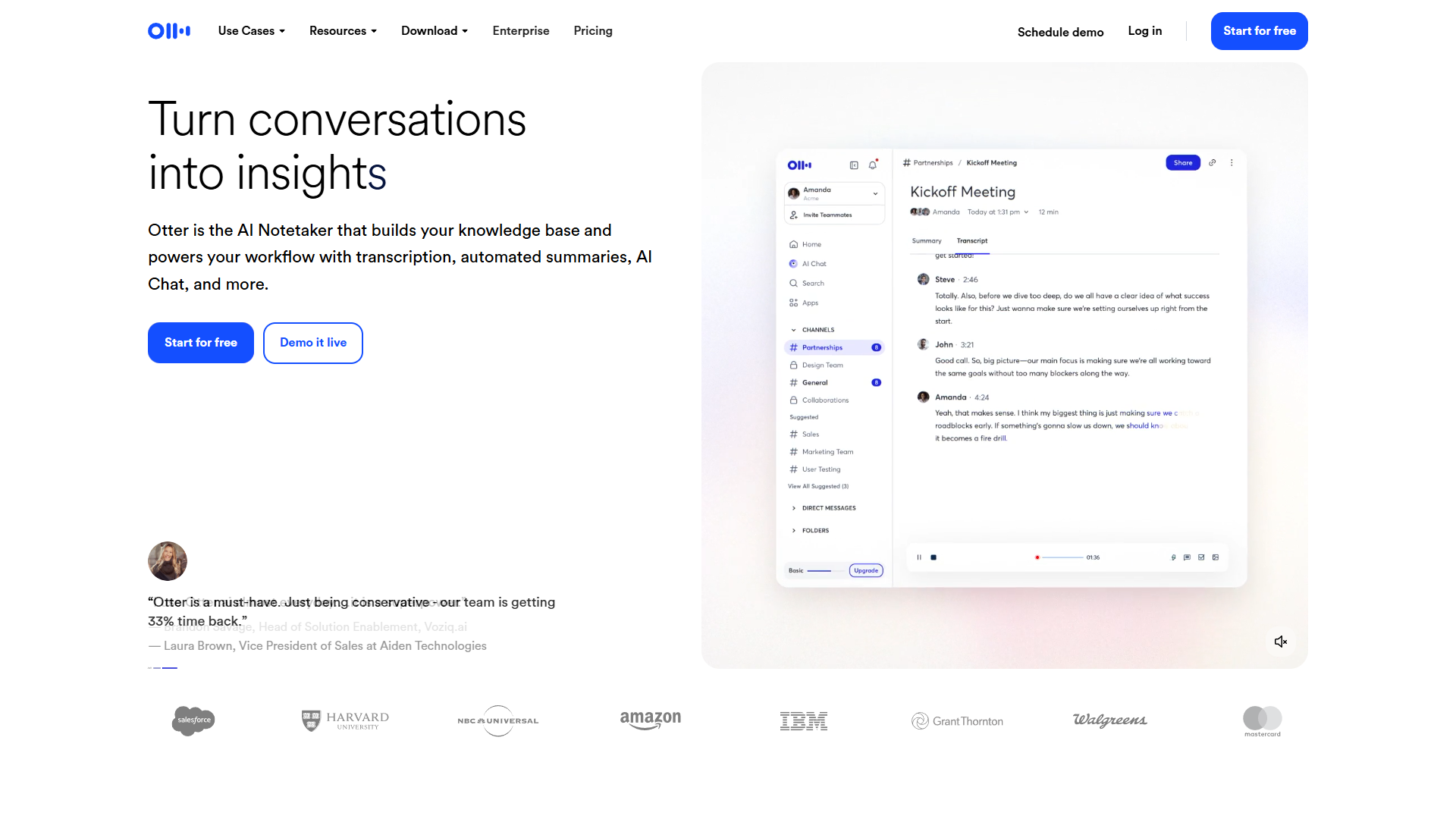Otter.ai meeting transcription interface