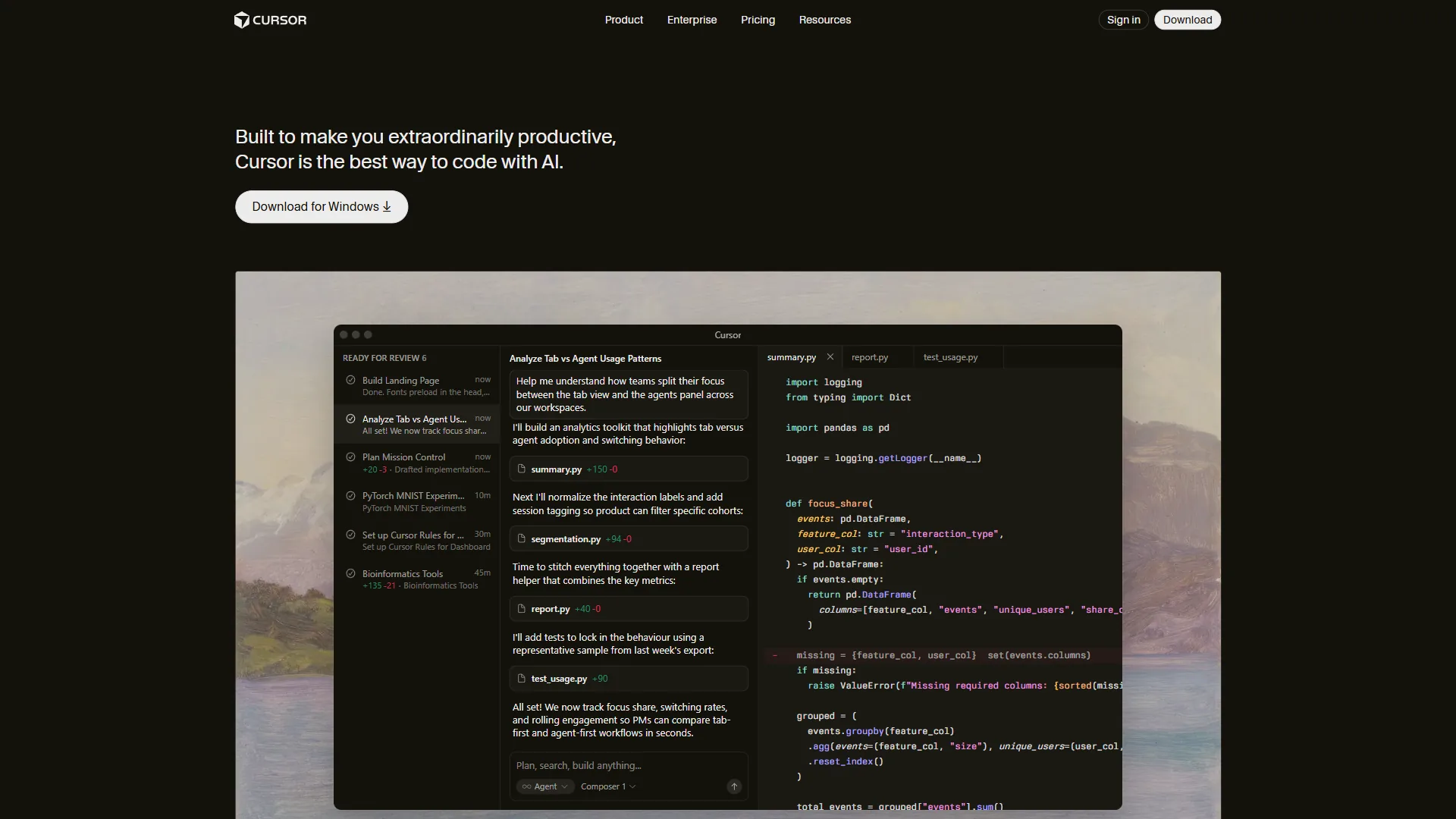 Cursor editor showing AI code generation with multi-file context