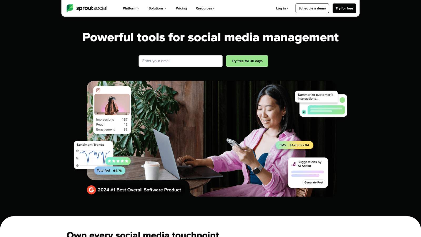 Sprout Social analytics dashboard with AI Assist features