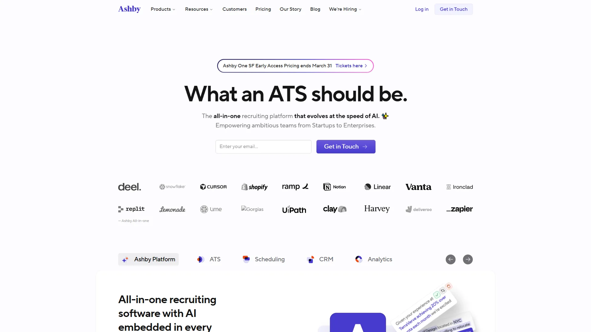 Ashby all-in-one recruiting platform with ATS, CRM, scheduling, and analytics