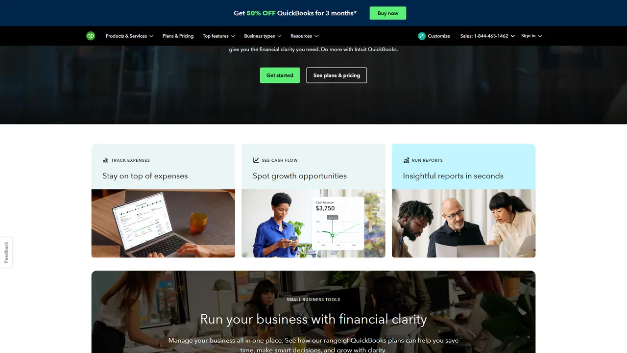 QuickBooks Online AI dashboard showing Intuit Assist financial intelligence features