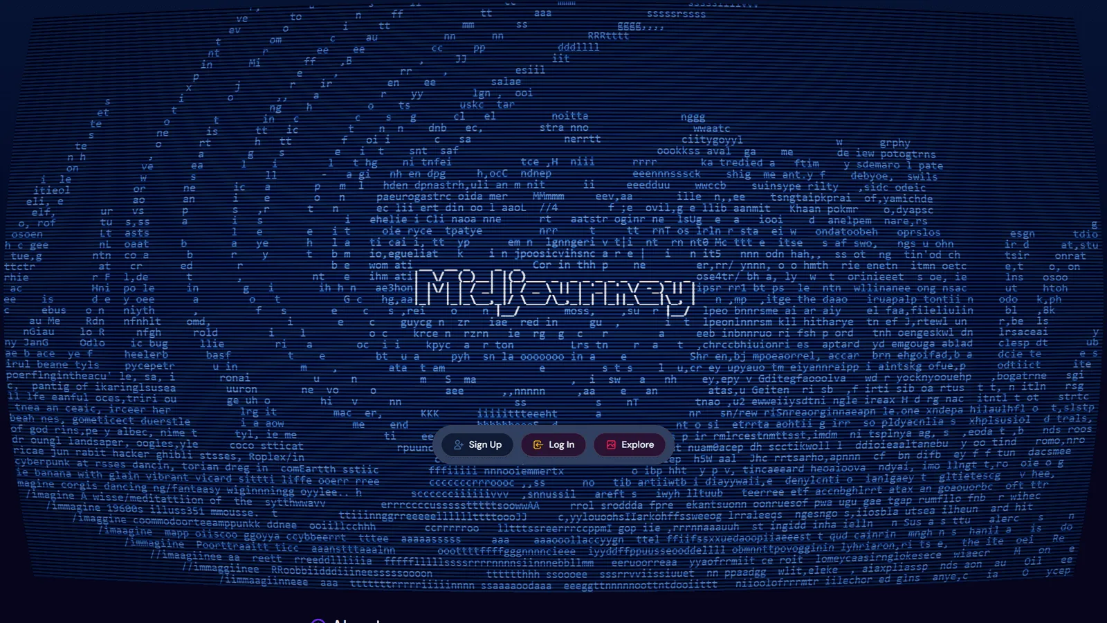Midjourney homepage showing AI-generated artwork examples and creation interface