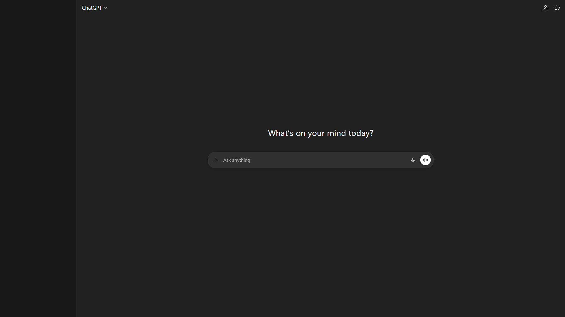 ChatGPT homepage featuring the Ask anything prompt bar and What's on your mind today greeting