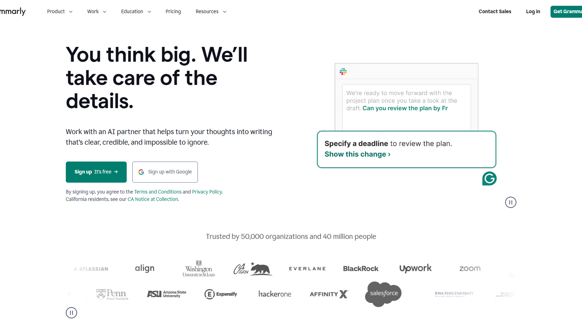 Grammarly AI writing assistant interface