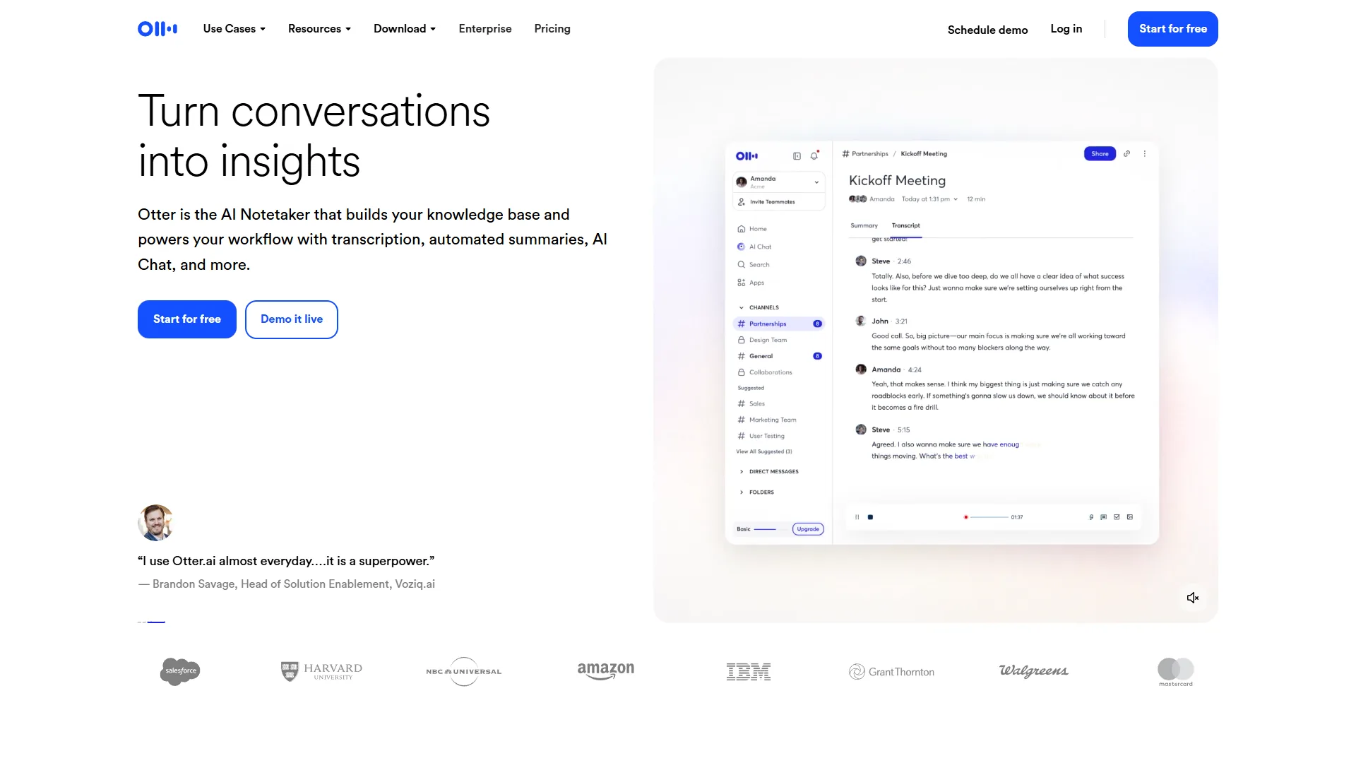 Otter.ai real-time transcription interface with speaker identification and collaborative editing