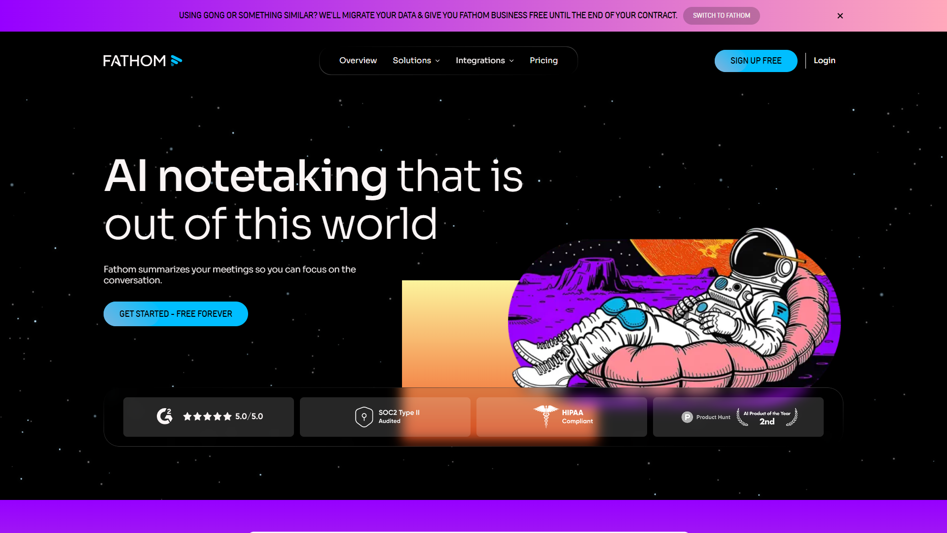 Fathom's unlimited free recordings interface