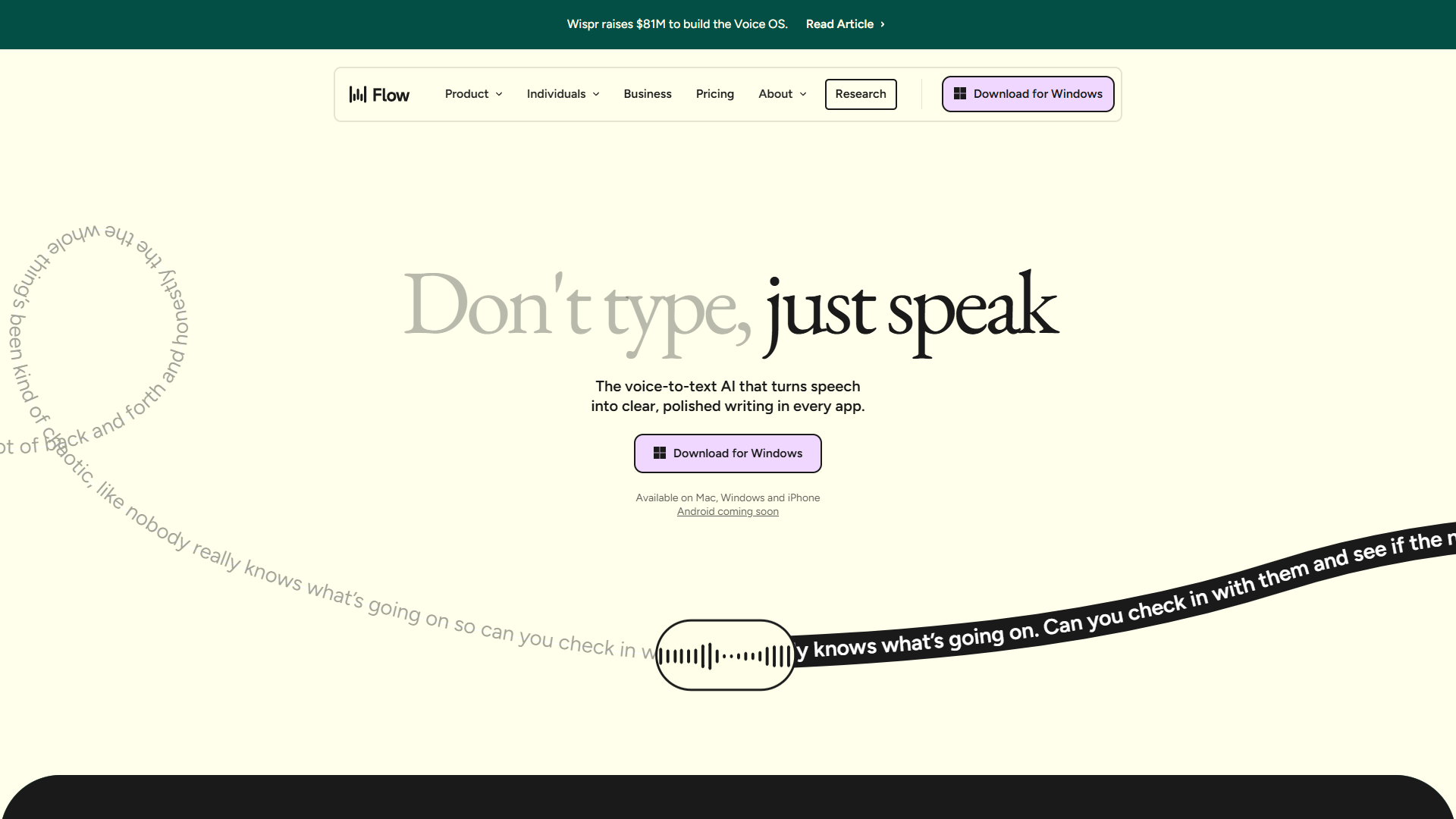 Wispr Flow voice dictation interface