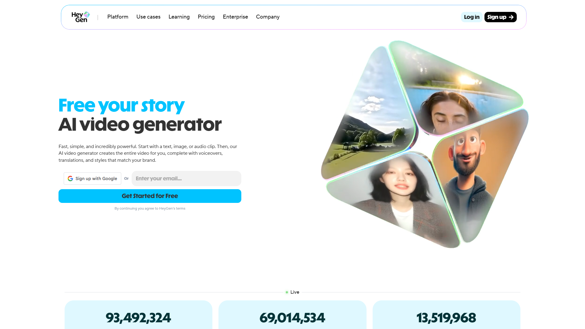 HeyGen homepage showing AI avatar video creation platform