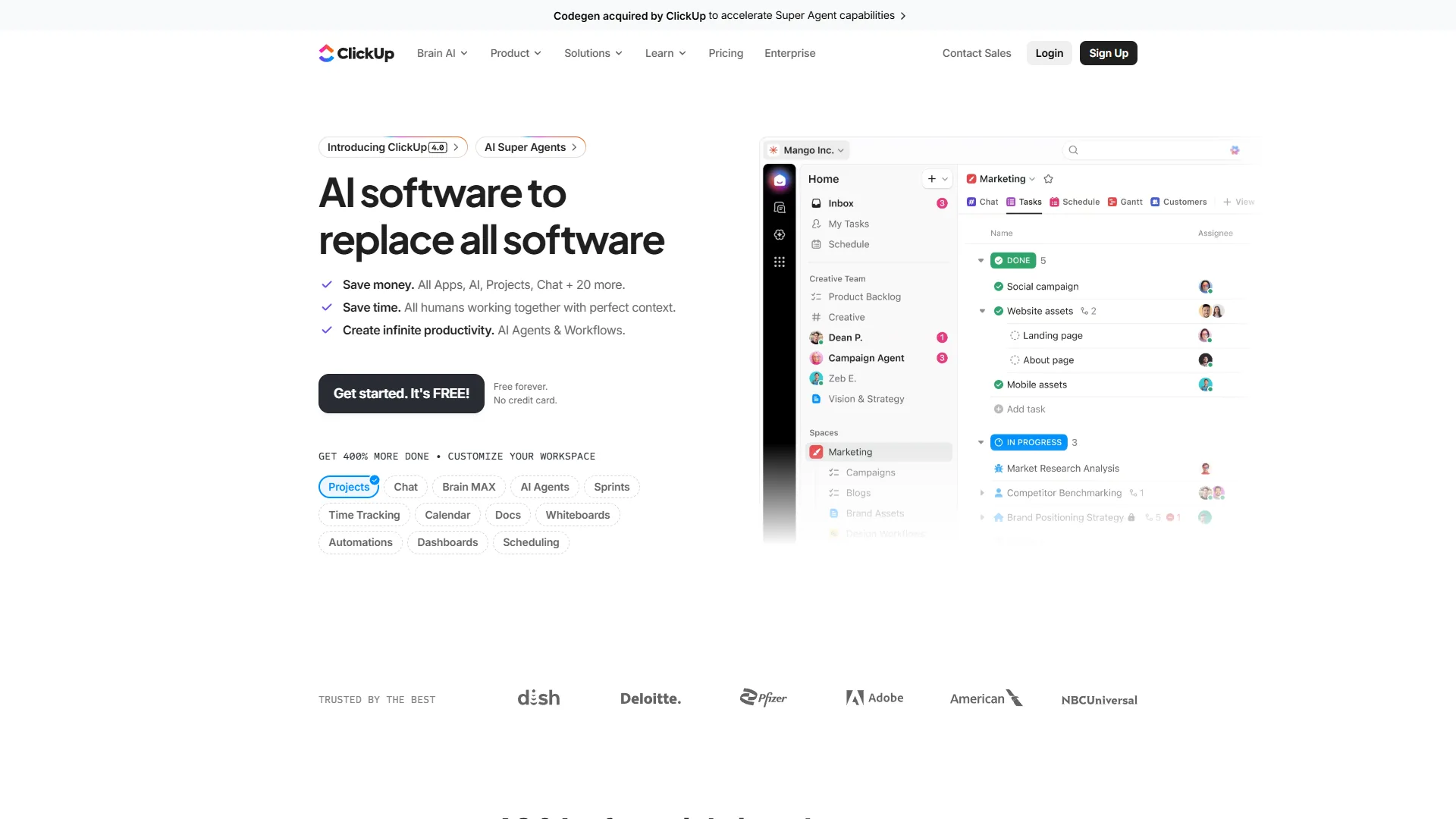 ClickUp all-in-one project management platform homepage
