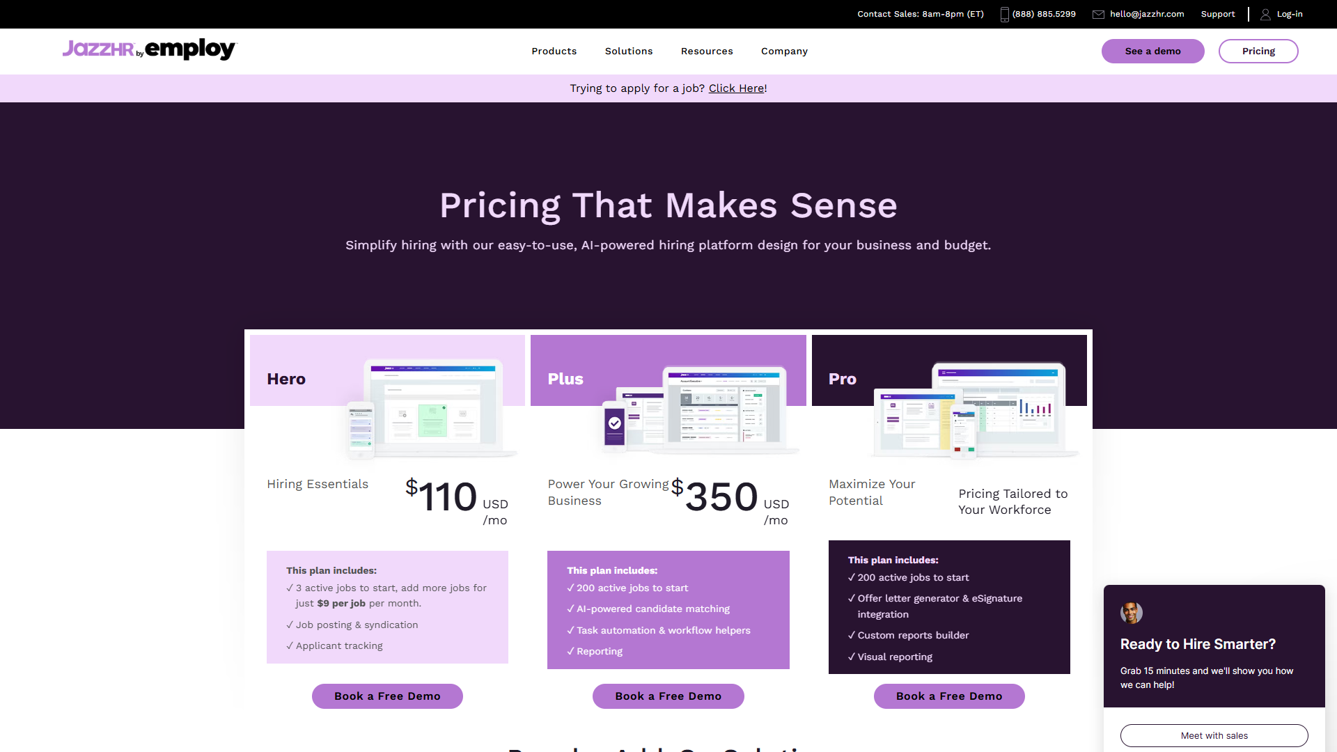 JazzHR transparent pricing tiers