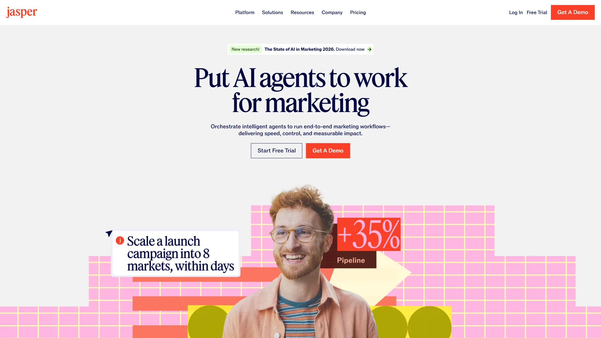 Jasper AI content automation platform showing brand voice and marketing workflow features