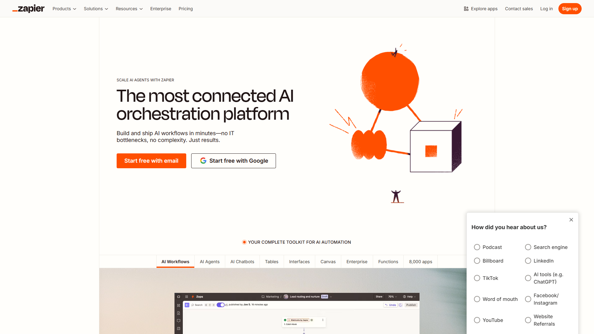 Zapier automation dashboard showing workflow builder and integrations