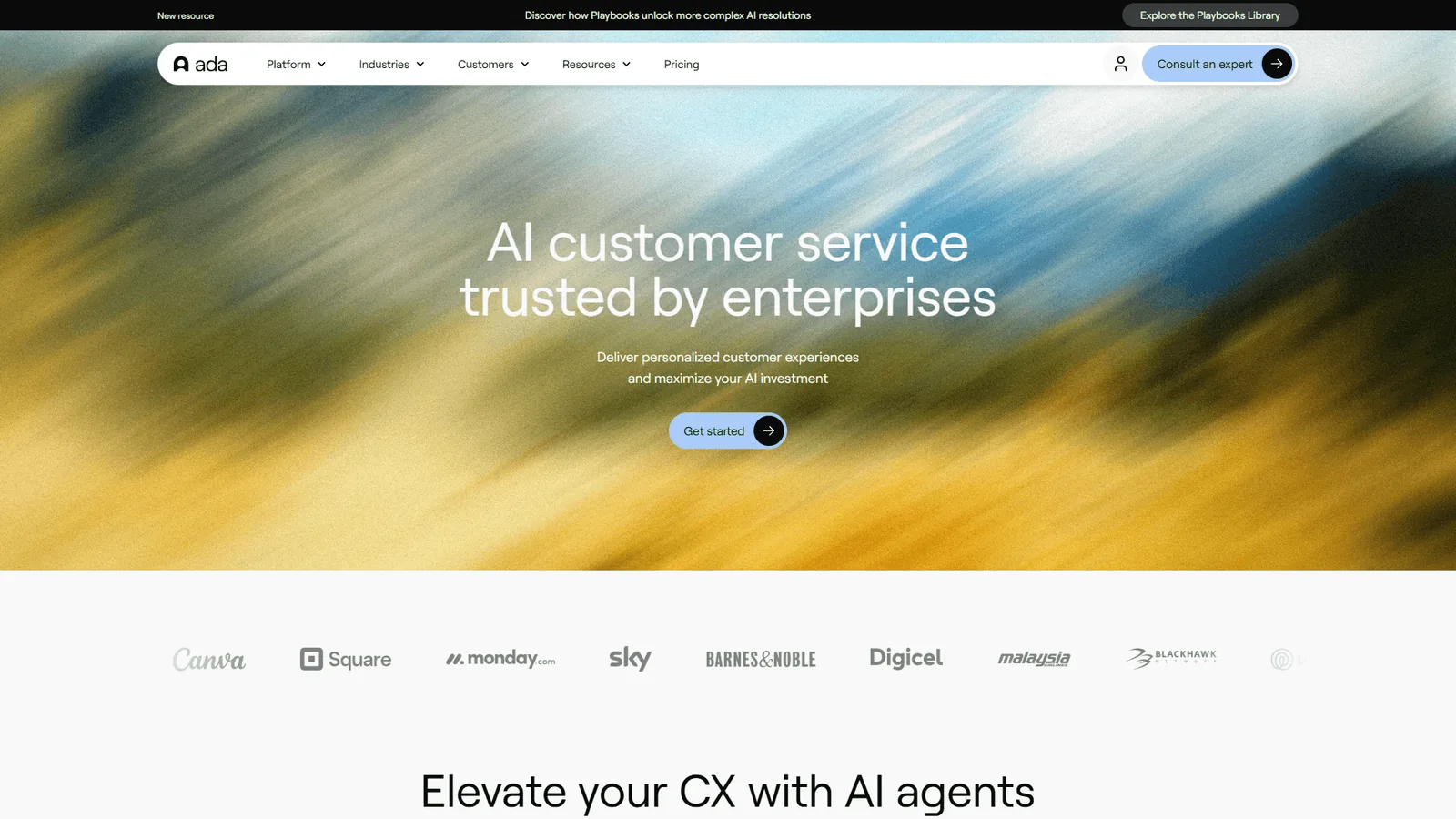 Ada platform dashboard showing enterprise customer service automation