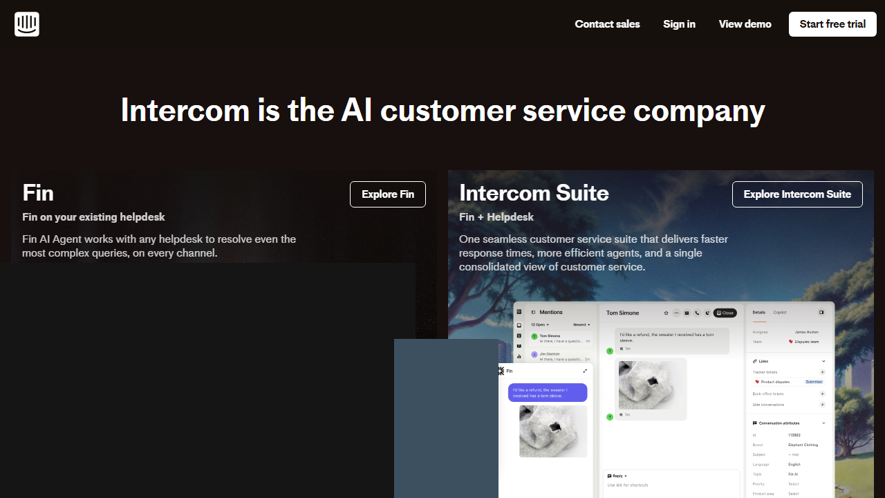 Intercom Fin AI chatbot handling customer conversation in product interface