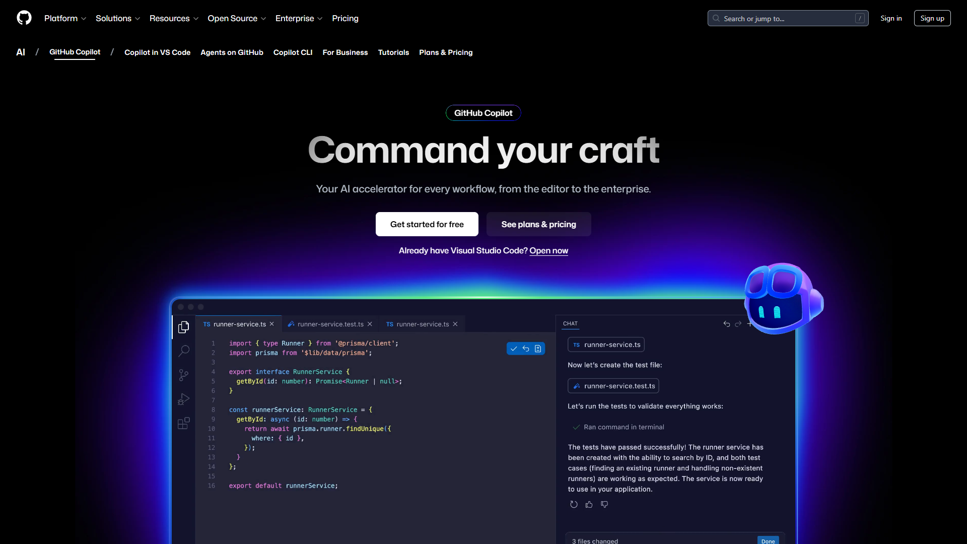 GitHub Copilot showing code suggestions in VS Code