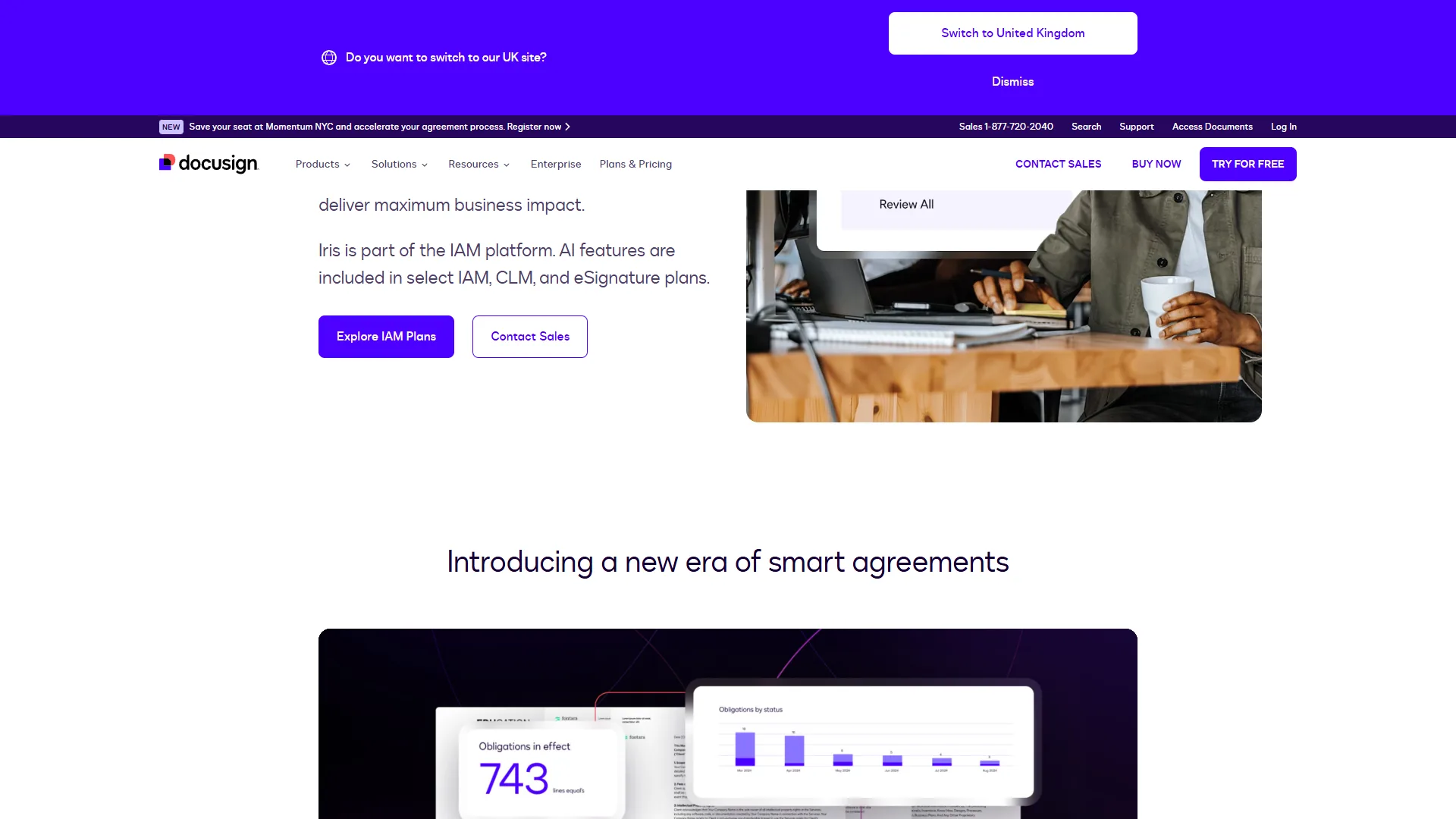 DocuSign Intelligent Agreement Management showing AI document analysis features