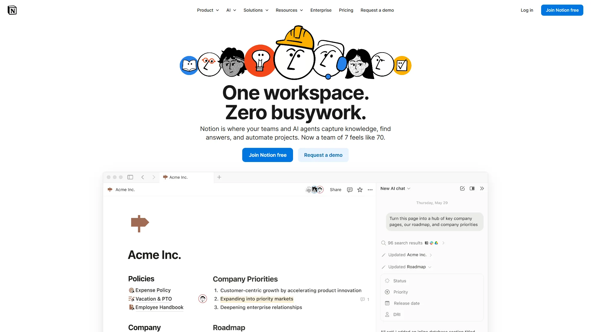 Notion workspace showing AI-powered document and project management features