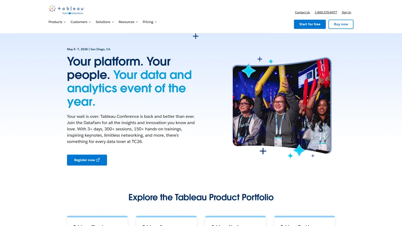 Tableau data visualization platform homepage showing interactive dashboard capabilities