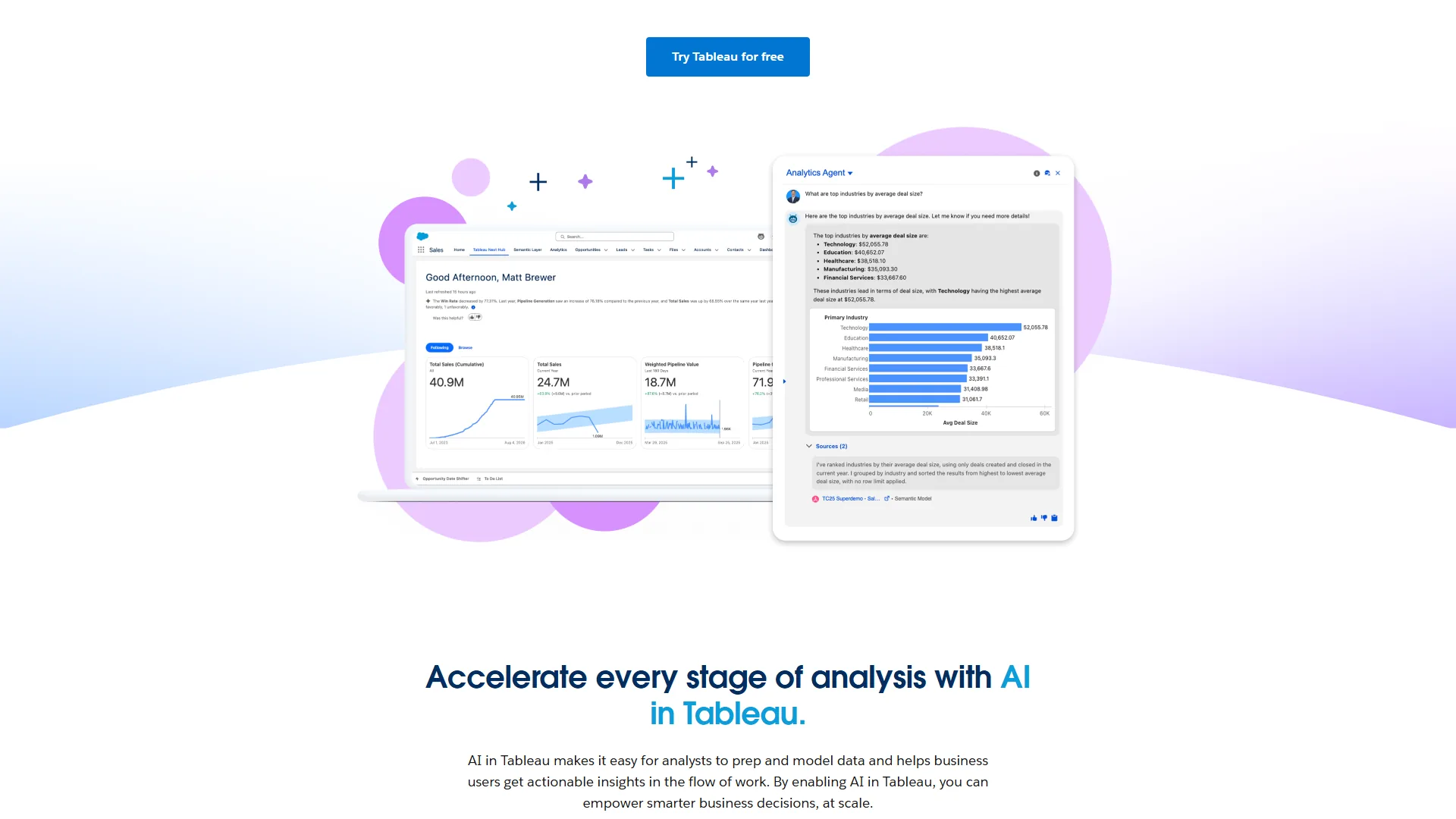 Tableau Pulse AI-powered analytics showing proactive data insights and natural language queries