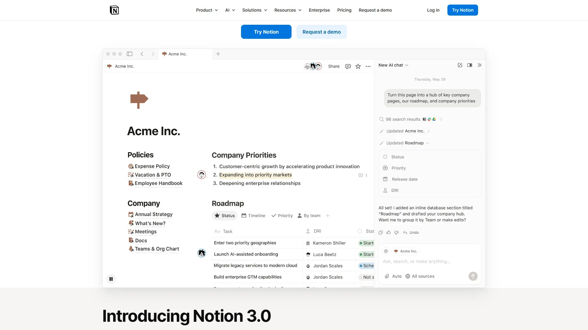 Notion database with chart visualizations showing project metrics and team dashboards