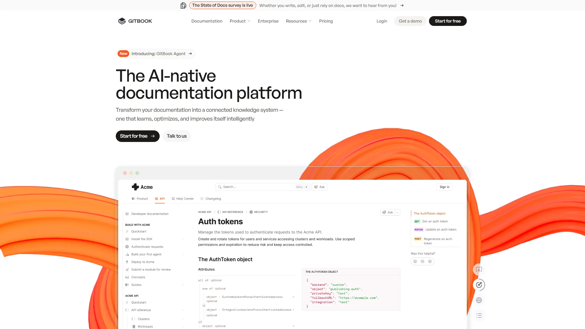 GitBook landing page for documentation platform