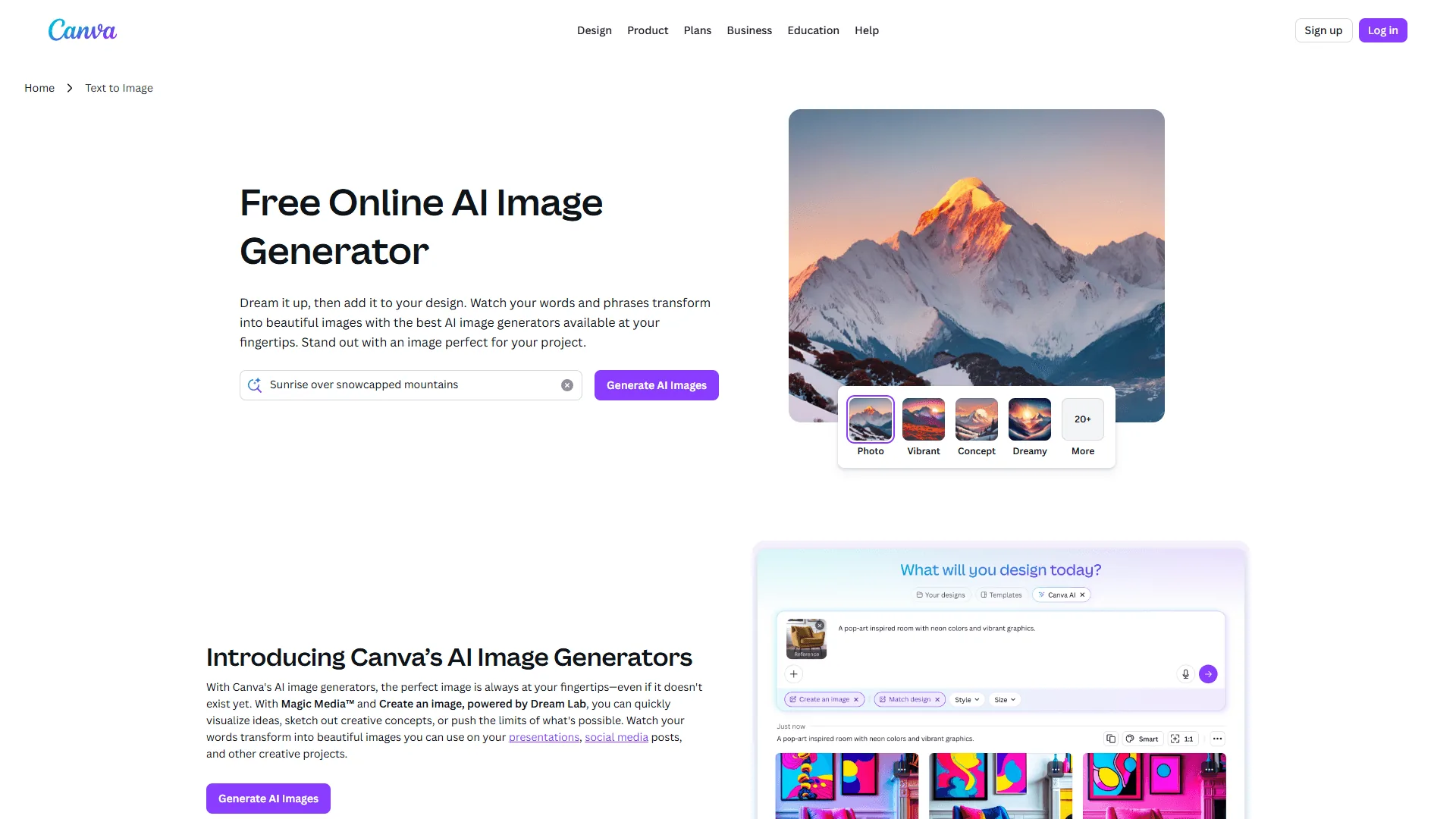 Canva Magic Media interface showing AI image generation