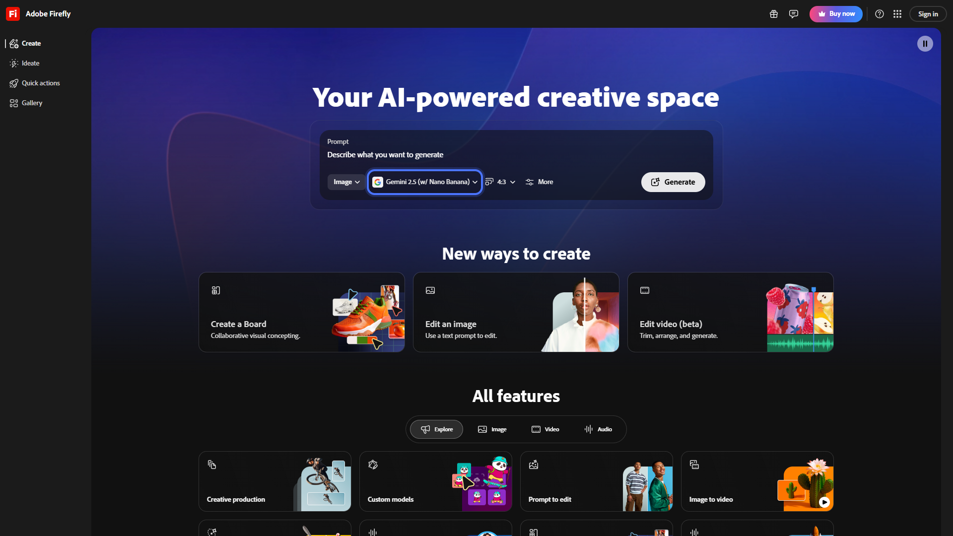 Adobe Firefly interface showing Creative Cloud integration