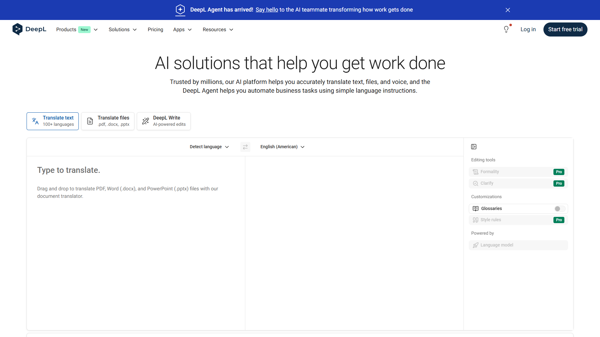 DeepL translator interface showing neural translation engine