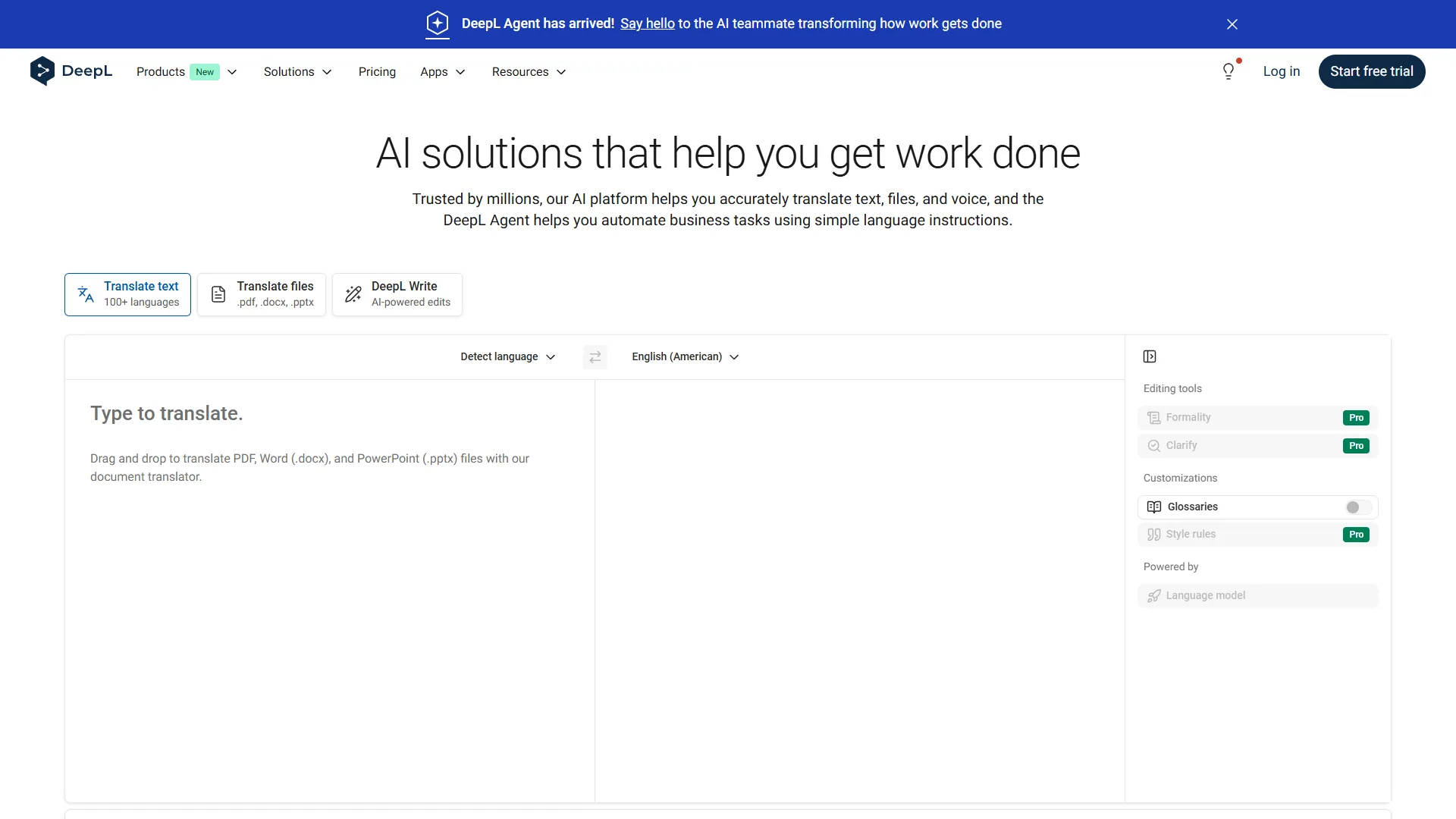 DeepL translator interface showing neural translation engine