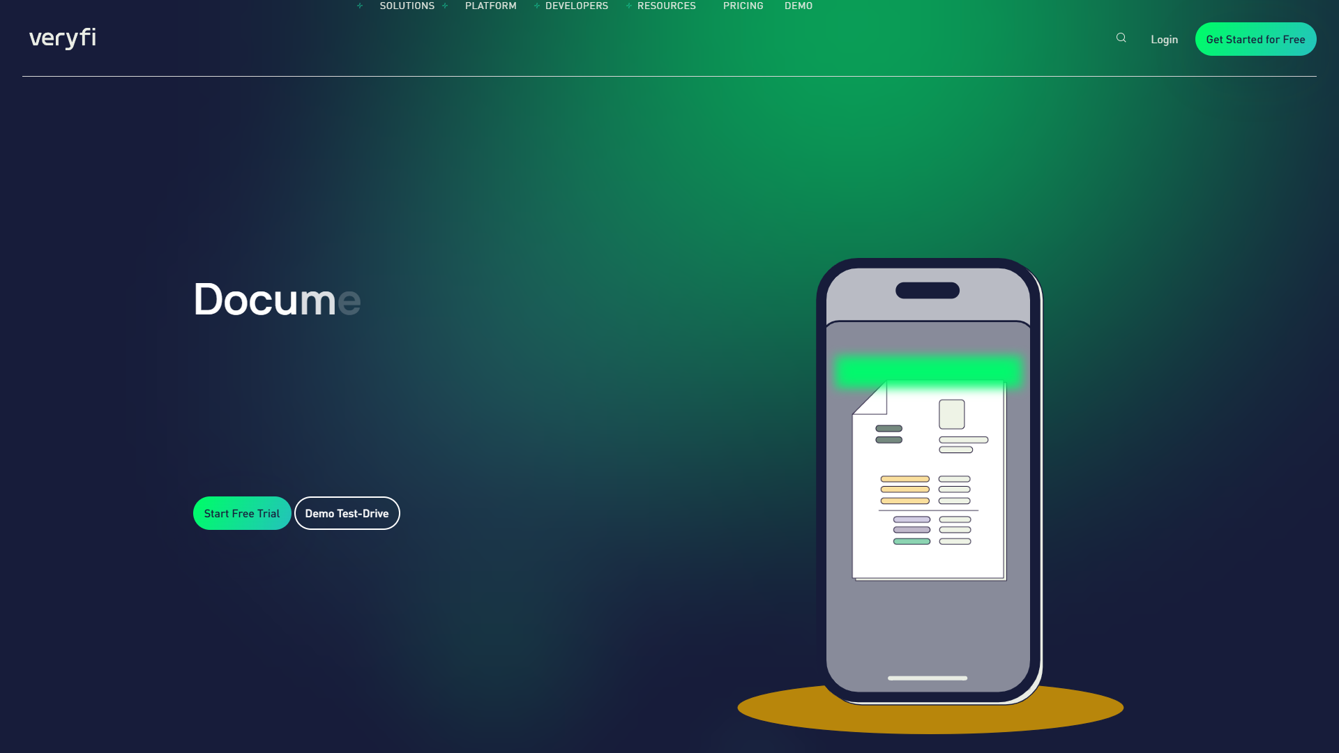 Veryfi OCR platform dashboard showing receipt processing interface