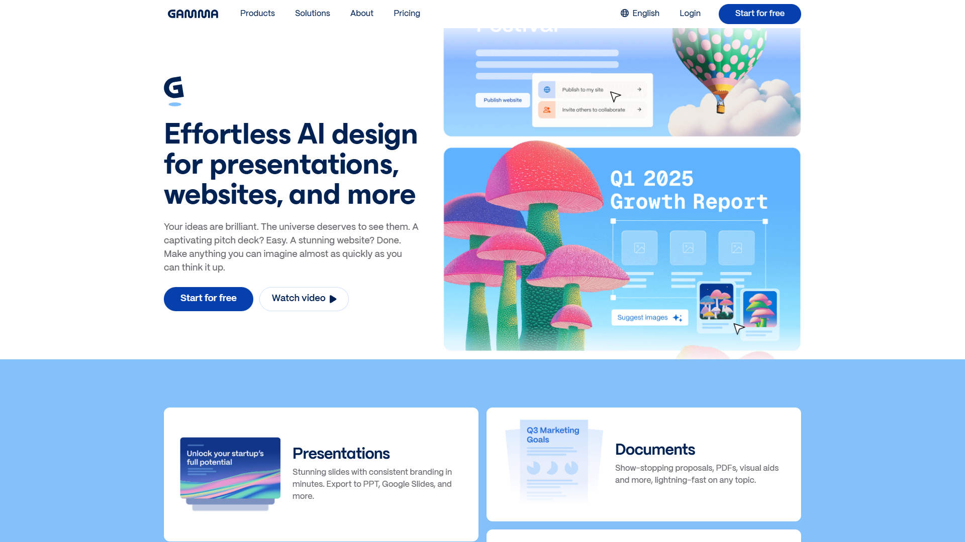 Gamma AI presentation tool interface showing AI-powered generation from prompts