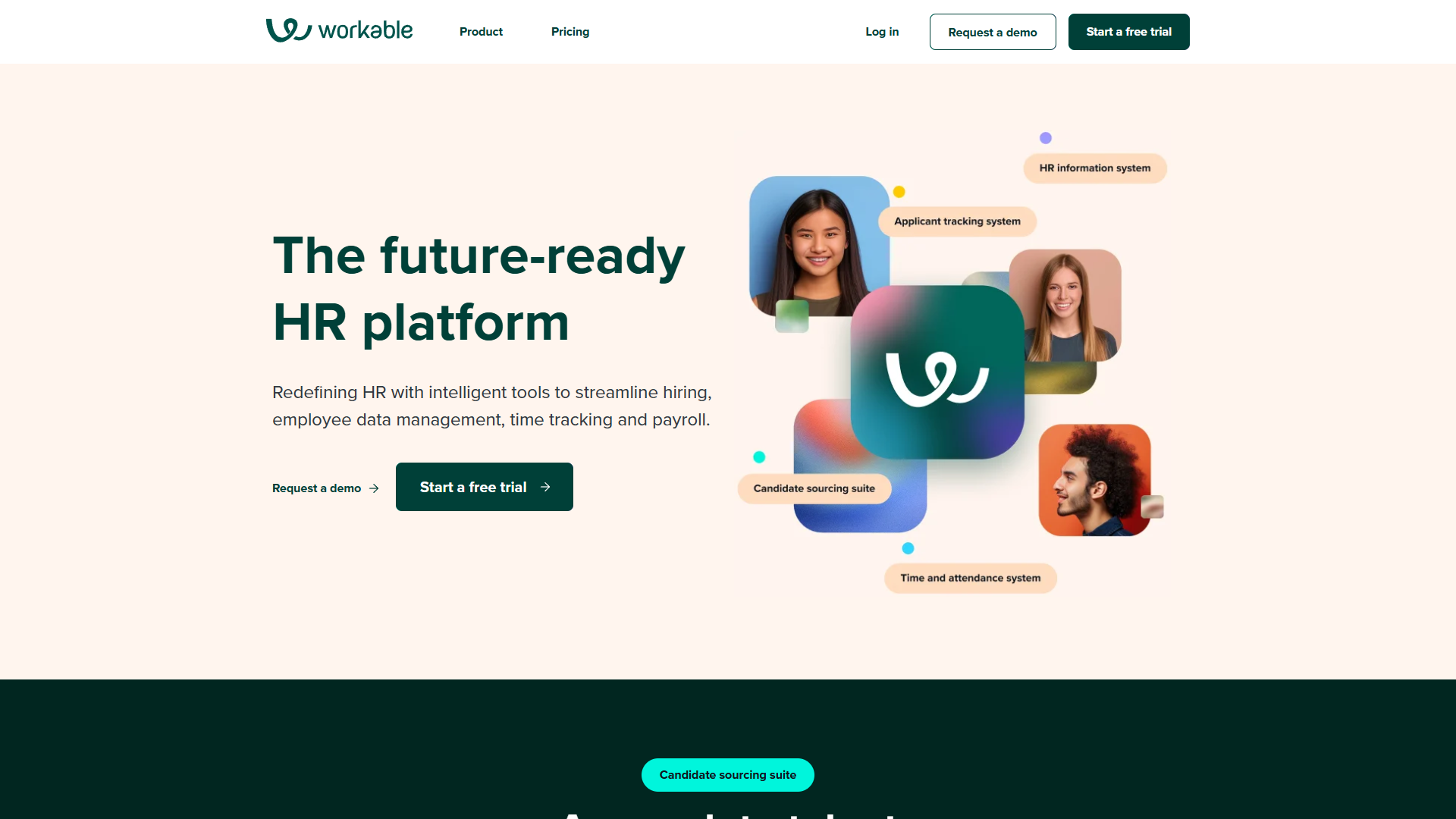 Workable recruiting software dashboard with AI assistant and candidate sourcing tools
