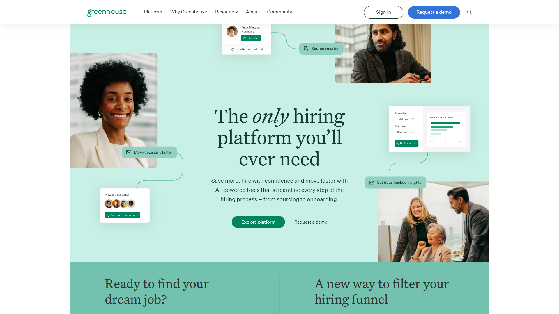 Greenhouse applicant tracking system showing candidate pipeline stages and team collaboration features