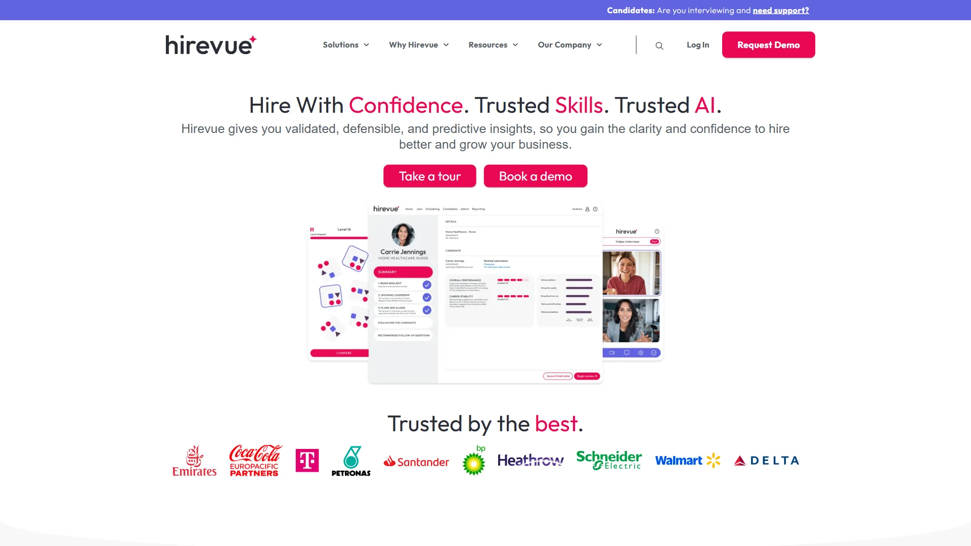 HireVue video interviewing platform dashboard showing candidate pipeline and AI assessment scores