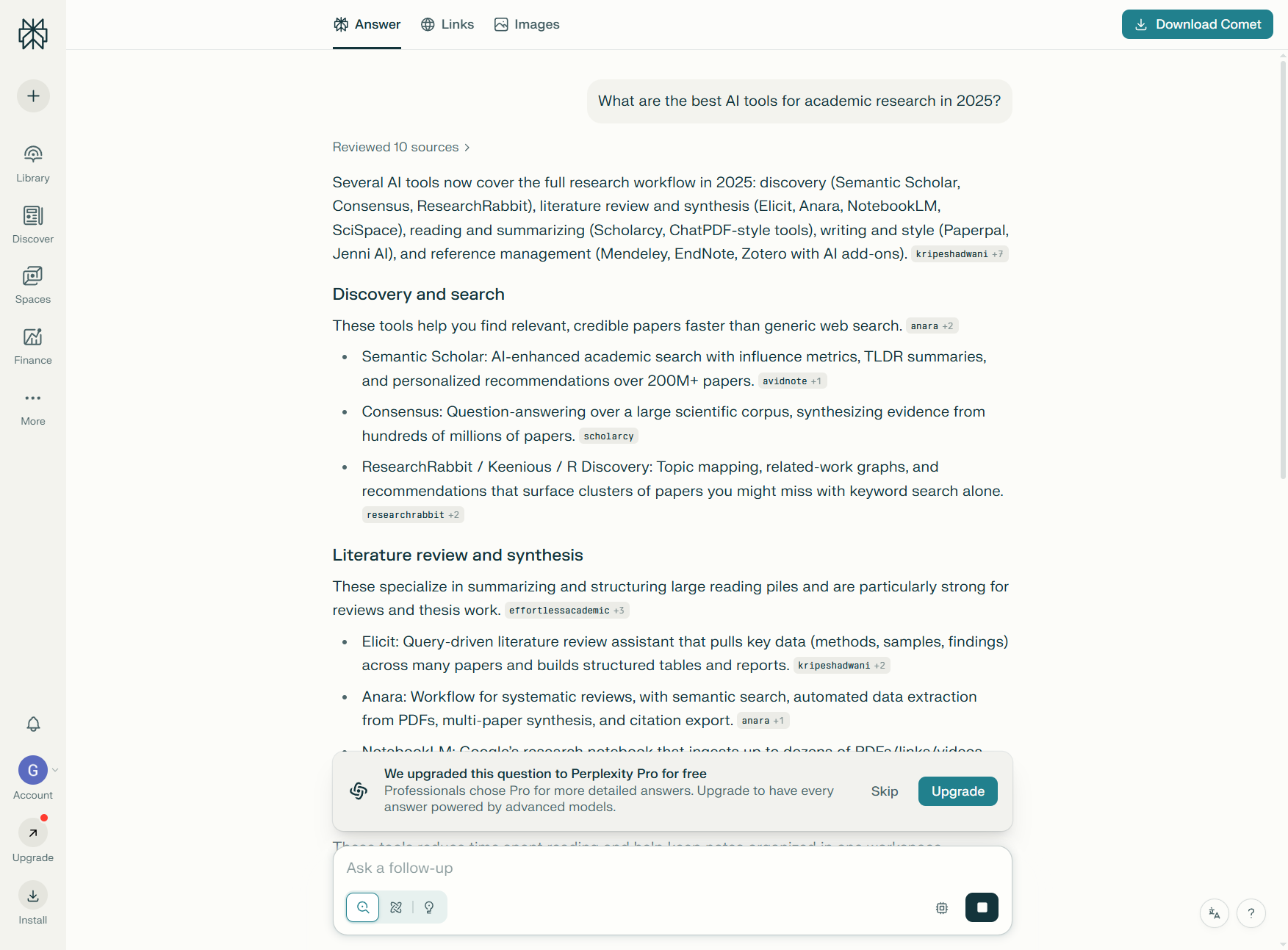 Perplexity search results showing inline citations [1][2][3] with sources listed below