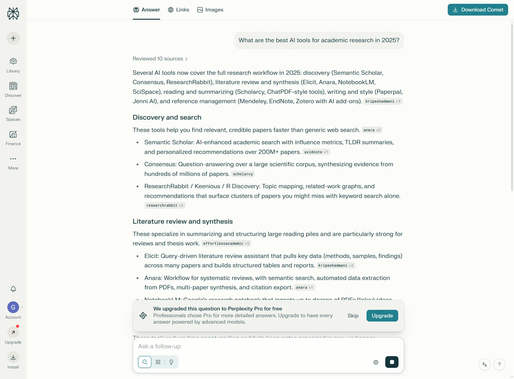 Perplexity search results showing inline citations [1][2][3] with sources listed below