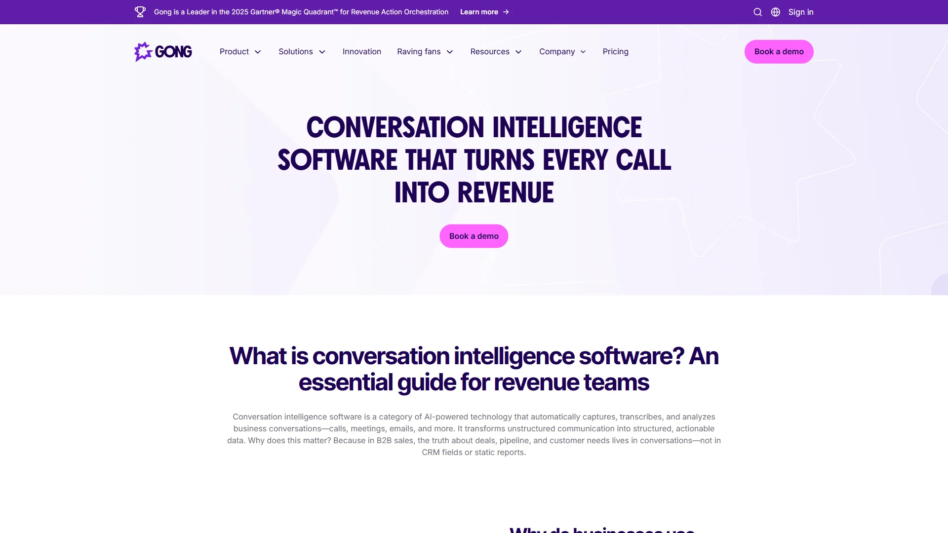 Gong conversation intelligence dashboard showing AI-powered call analysis and deal insights
