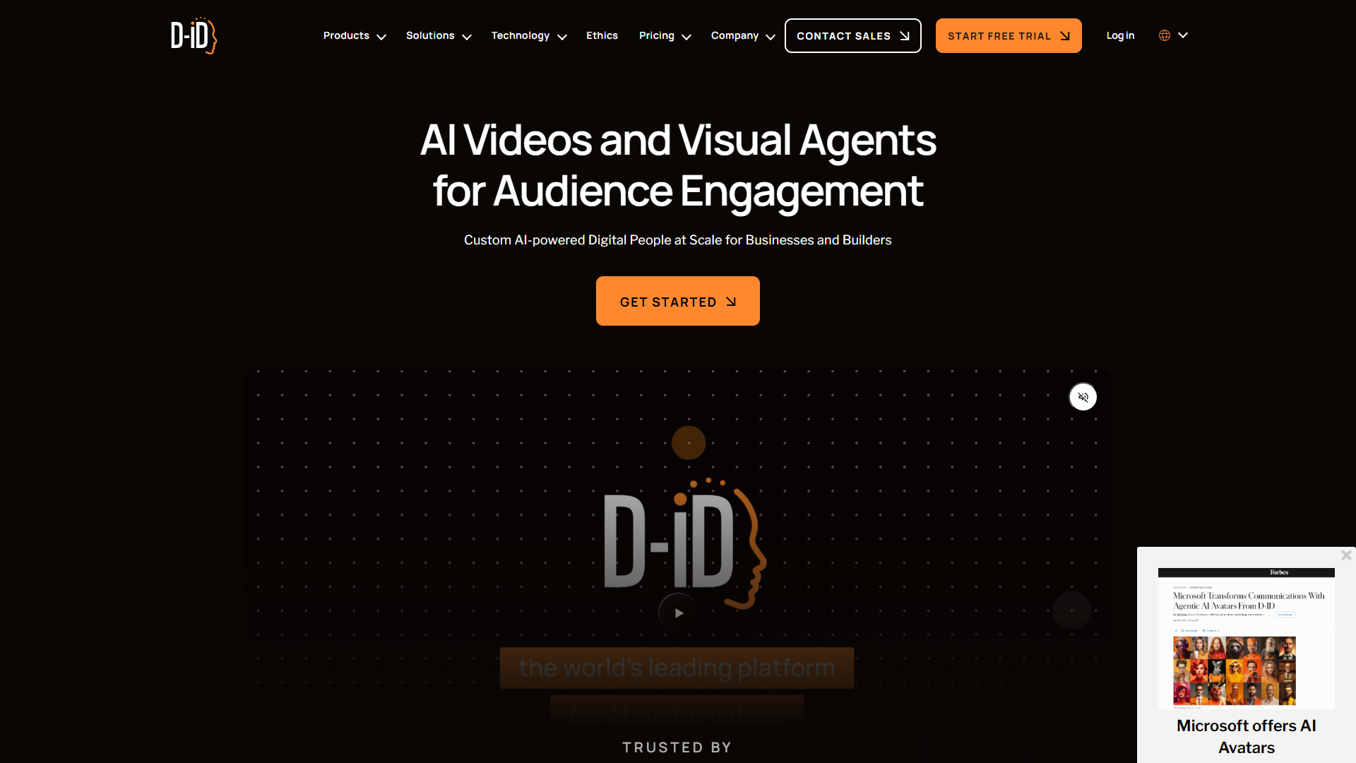 D-ID homepage showing quick AI video creation interface with Canva integration