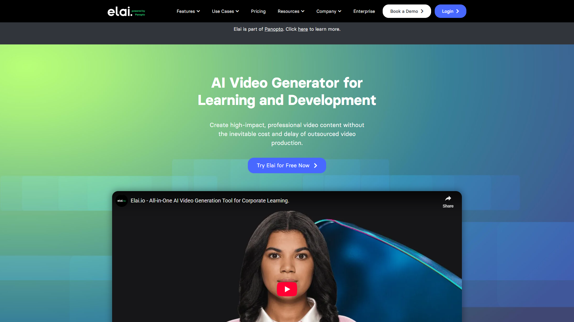Elai.io homepage showing voice cloning interface and training video templates