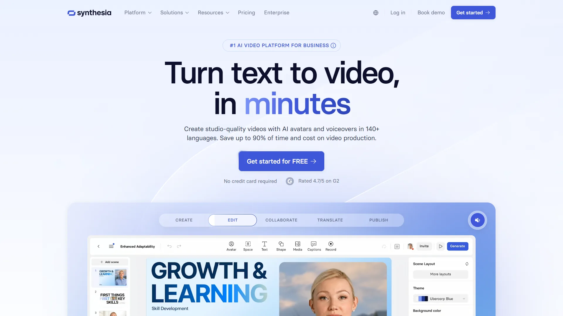 Synthesia AI video creation platform with multilingual avatar support