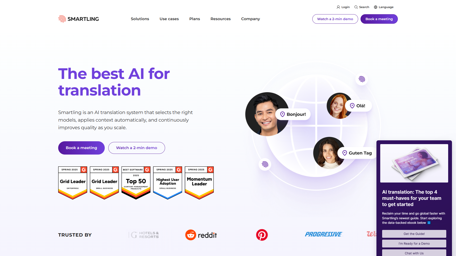 Smartling enterprise dashboard showing workflow automation, multi-LLM routing, and translation metrics