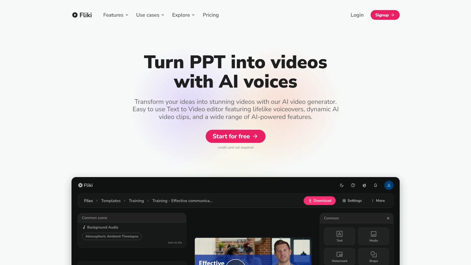 Fliki editor preview with scene controls