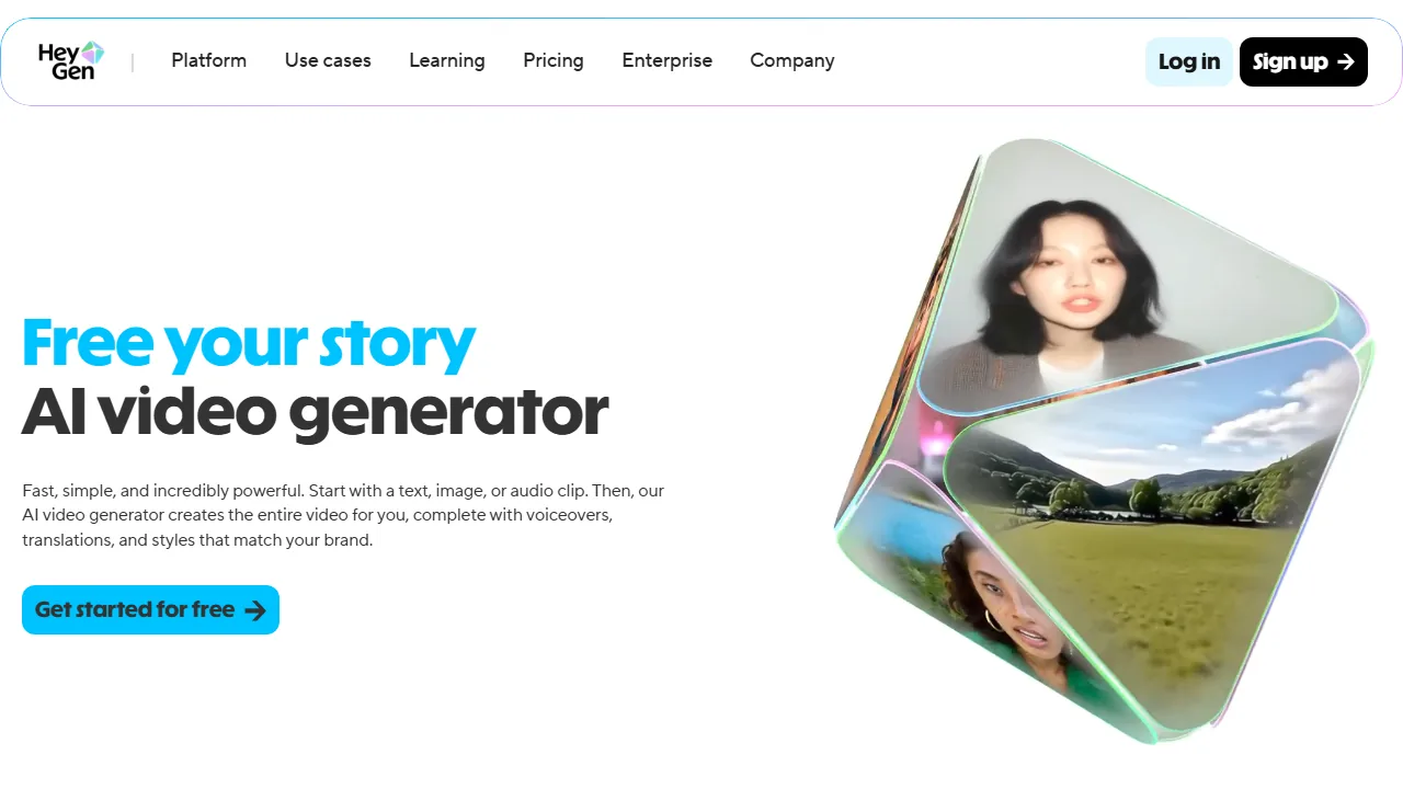 HeyGen homepage with AI avatar collage