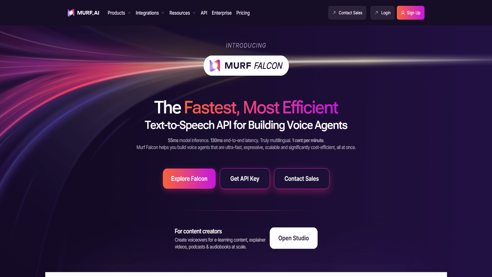 Murf AI homepage showcasing text-to-speech platform with 200+ AI voices