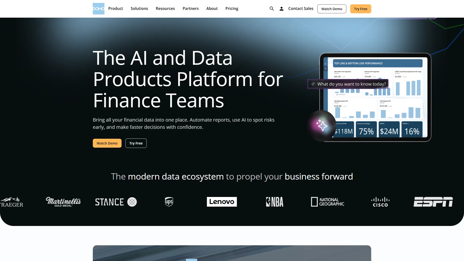 Domo dashboard showing integrated data sources