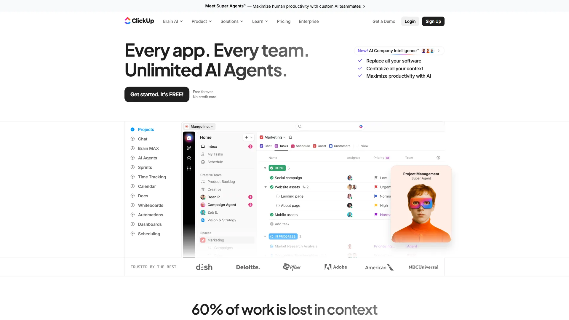 ClickUp project management platform homepage