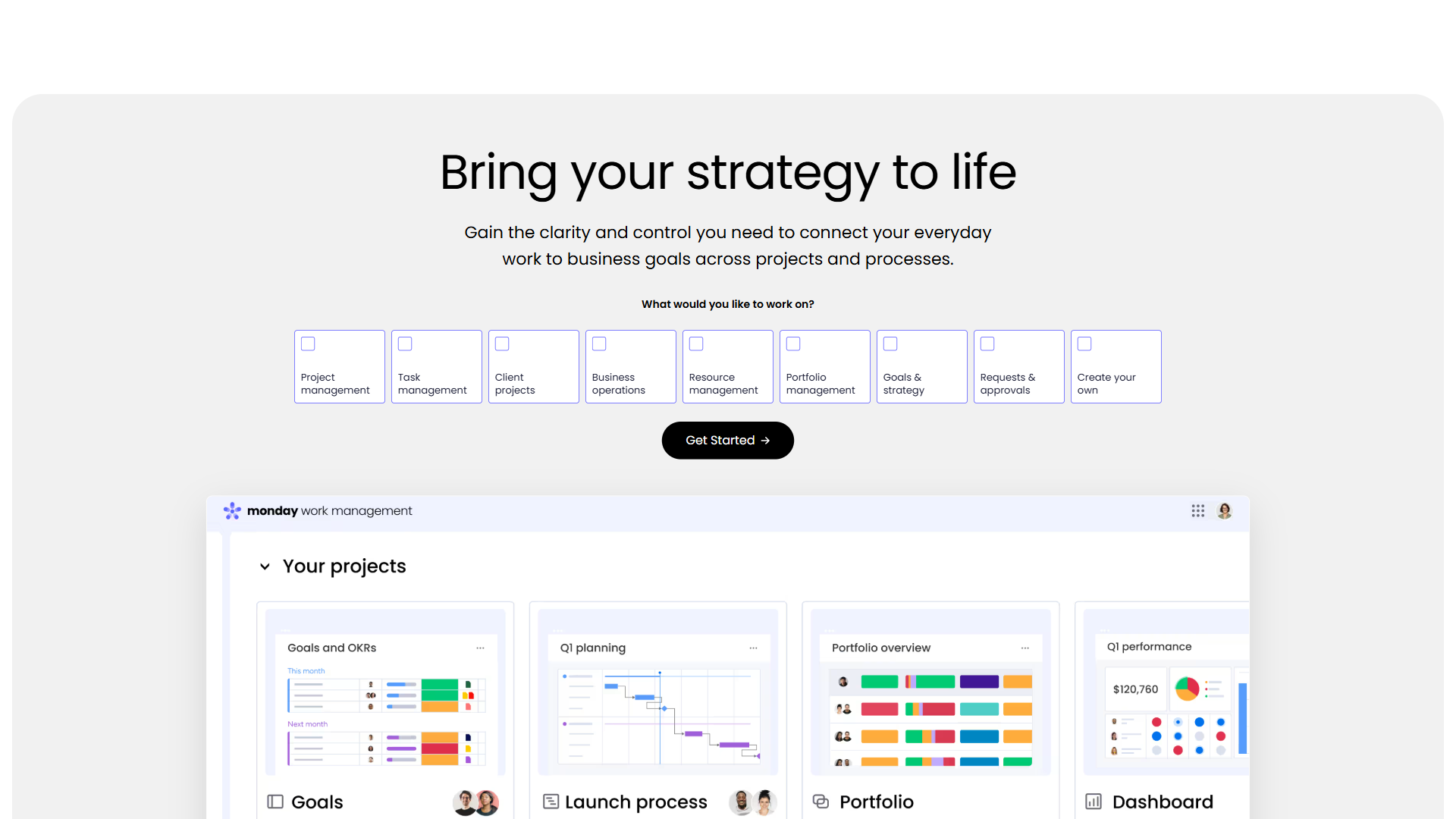 Monday.com work management platform with visual board-based project tracking