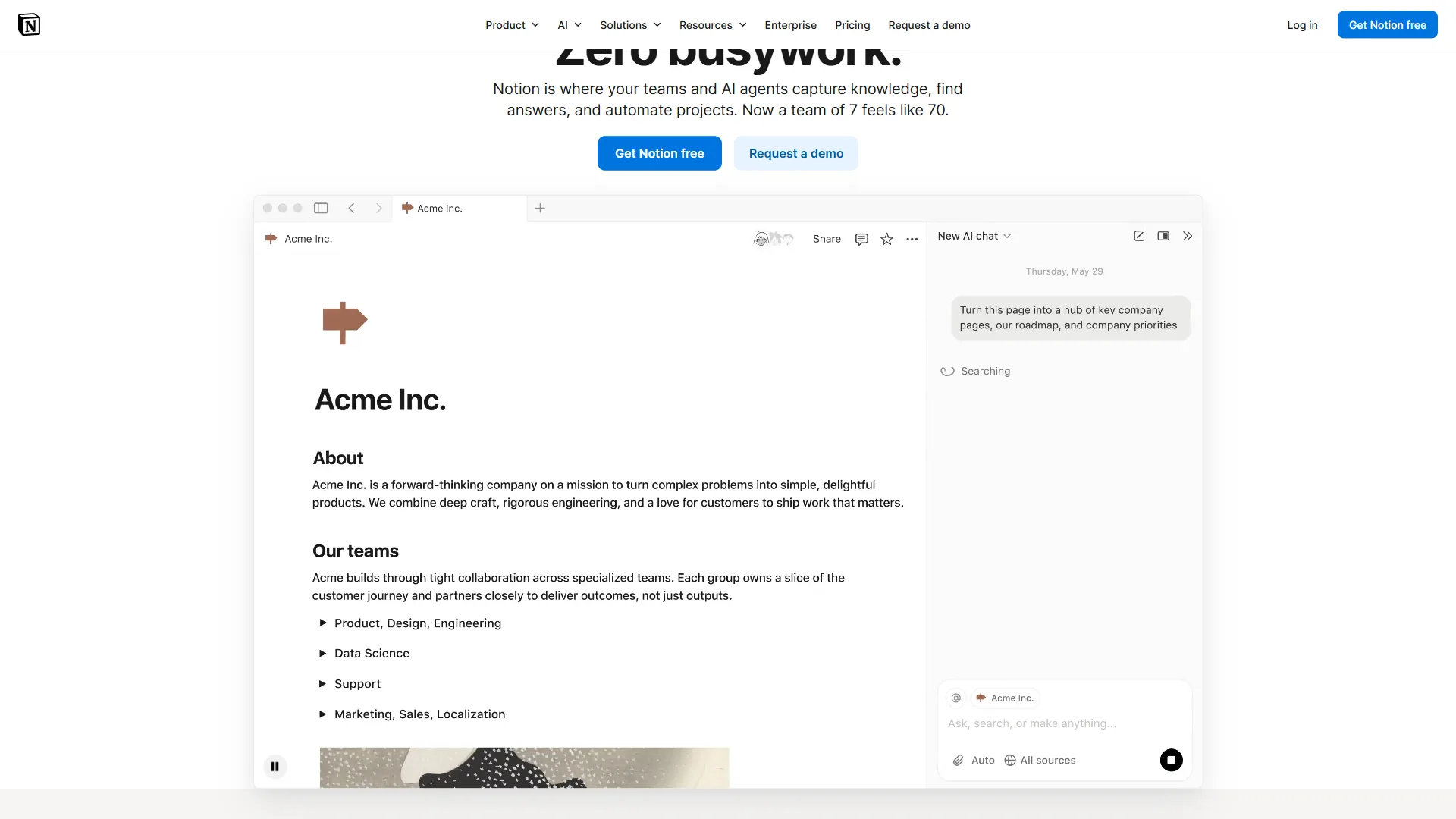 Notion workspace platform combining docs, databases, and project management